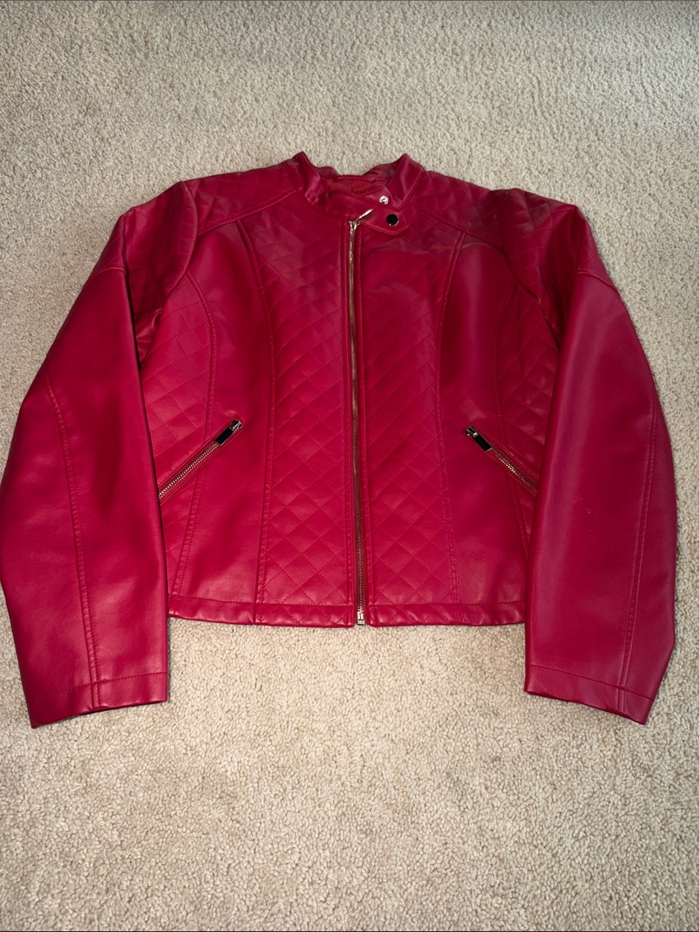 New York & Company Quilted Red Faux Leather Jacket